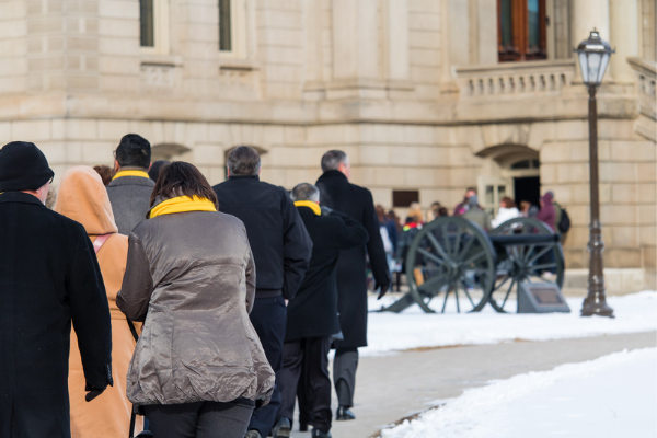 A photo of 2019 CMAD attendees walking to the MI Capitol to meet with legislators, led by MAPSA President Dan Quisenberry.