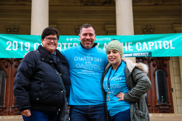 Three of our 2019 MI Charter Teacher of the Year award finalists pose on the Capitol steps. 