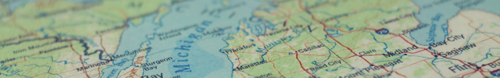 An angled picture of a map of the state of Michigan