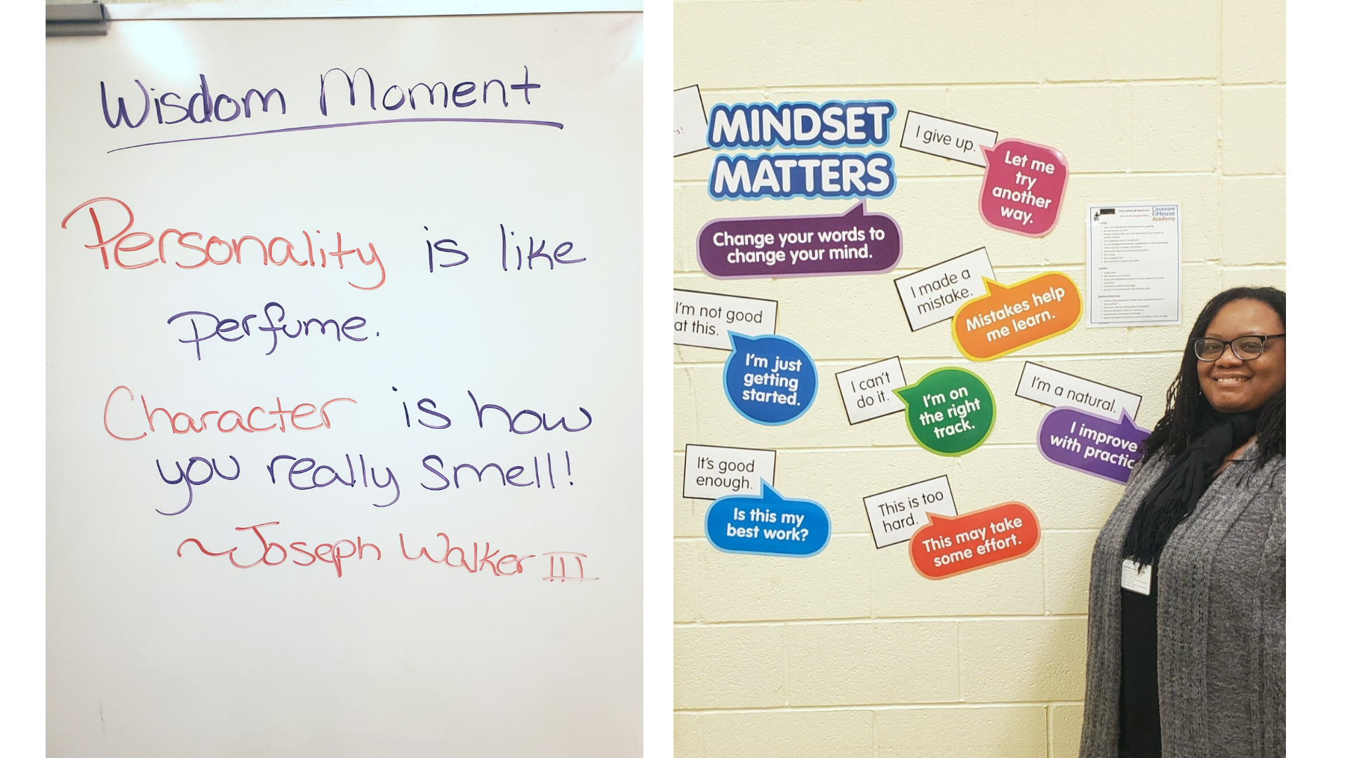 Valisa standing in front of her mindset matters posters