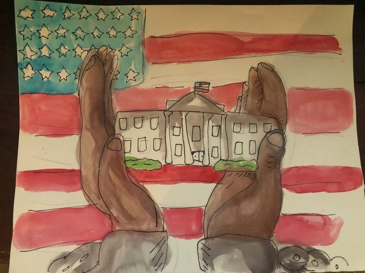 Gabby’s winning approach was shown in her artwork entitled Enslaved African Americans Built the White House
