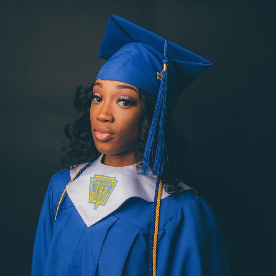 A graduation photo of 2021 MI Charter Grad Akila Brown